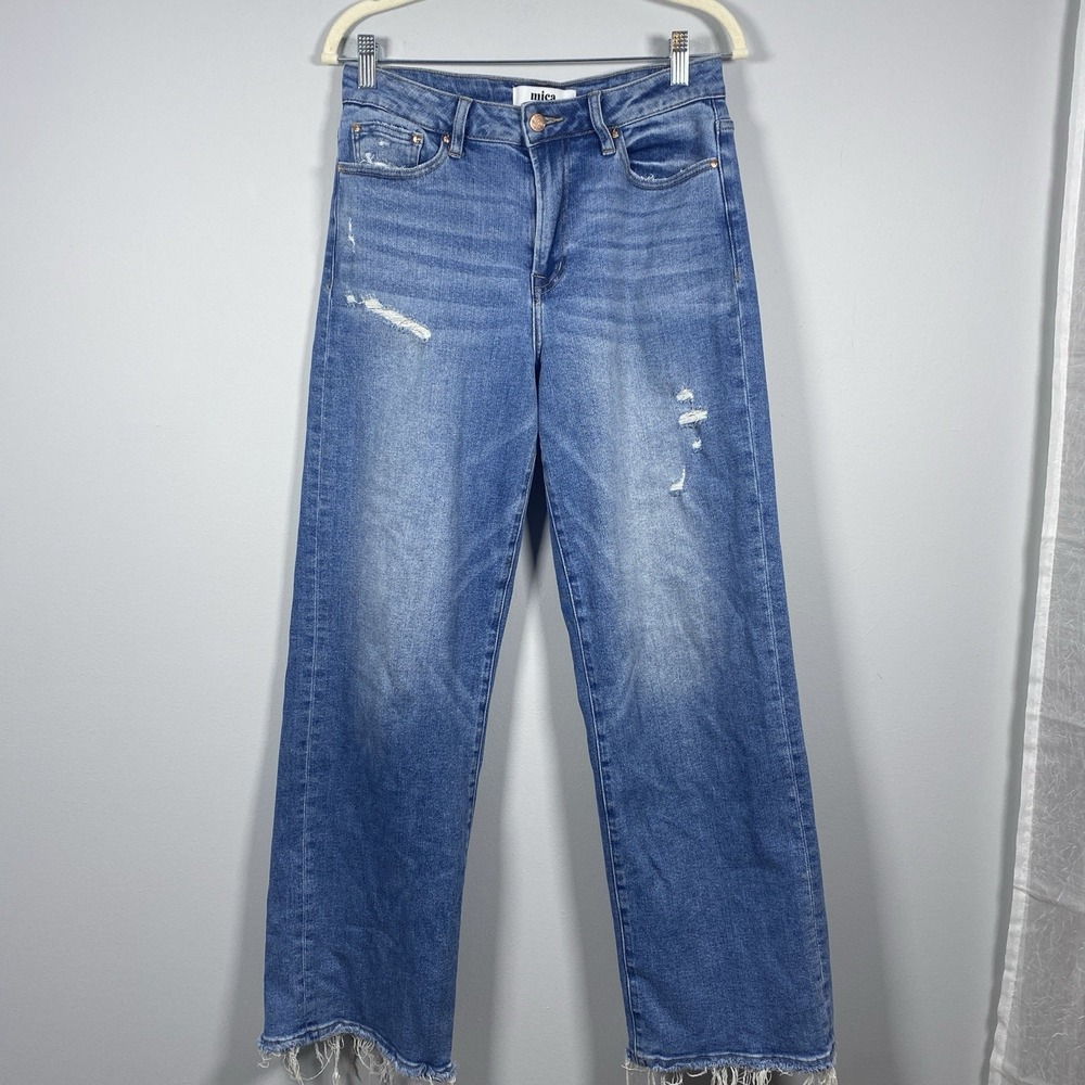 MICA Jeans Women's 27 Wide‎ Leg High Rise Raw Hem Jeans Distressed MDP-W180LT
